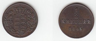1/2 Kreuzer Kupfer Münze Württemberg 1845 ss