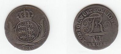 6 Kreuzer Billon Münze Württemberg 1810 s/ f. ss