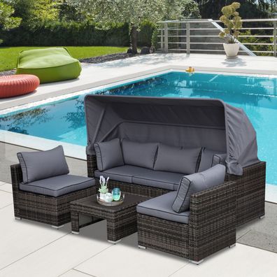 Outsunny® Rattan Lounge Set Sitzgruppe mit Sonnendach, Kissen und Beistelltisch