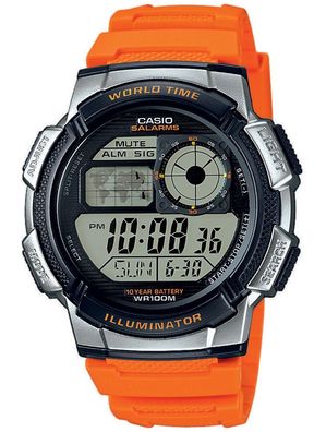 Casio Herrenuhr digital Weltzeit orange AE-1000W-4BVEF