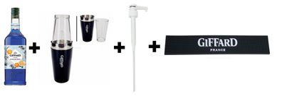 Giffard Blue Curacao Sirup 1L + Boston Shaker zweiteilig aus Metall & Glas + Do
