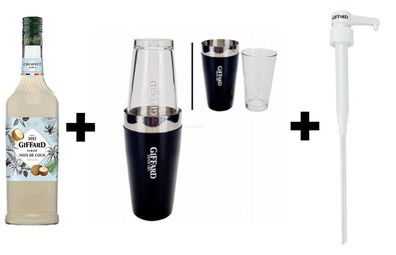 Giffard Set Kokosnuss Sirup 1L + Boston Shaker zweiteilig aus Metall & Glas + D