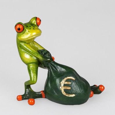 Formano Deko Frosch Figur mit Geldsack Geld Sack Money Euro Dollar hellgrün NEU