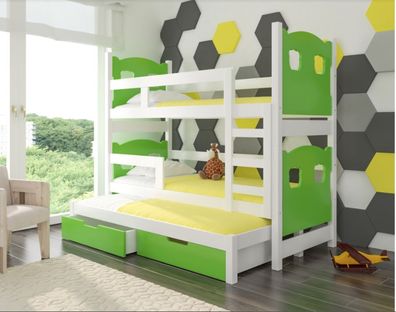 Etagenbett Hochbett Kinderbett Doppelbett Stockbett Teilbar - grün weiß MDF