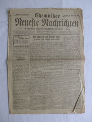 original Zeitung Chemnitzer Neueste Nachrichten 5.11.1918 Novemberrevolution