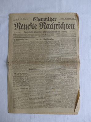original Zeitung Chemnitzer Neueste Nachrichten 8.11.1918 Novemberrevolution