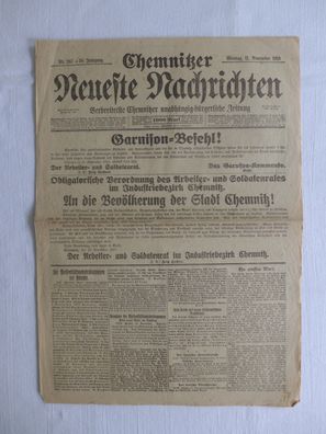 original Zeitung Chemnitzer Neueste Nachrichten 11.11.1918 Novemberrevolution