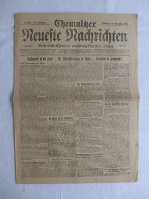 original Zeitung Chemnitzer Neueste Nachrichten 12.11.1918 Novemberrevolution