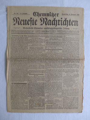 original Zeitung Chemnitzer Neueste Nachrichten 14.11.1918 Novemberrevolution