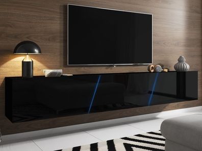 TV-Unterteil Hochglanz schwarz Lack hängend - stehend Lowboard Space 240 cm MIT LED