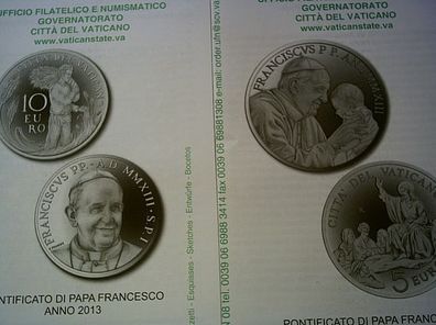 Folder Beschreibung zu 5 + 10 euro 2013 PP Vatikan Silber Papst Franziskus