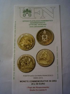 Folder Beschreibung zu 20 + 50 euro 2013 PP Vatikan Gold Papst Franziskus
