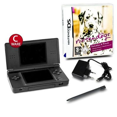 DS Lite Handheld Konsole schwarz #70C + Spiel Nintendogs Dalmatiner & Friends