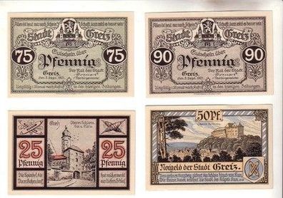 4 Banknoten Notgeld der Stadt Greiz 1921