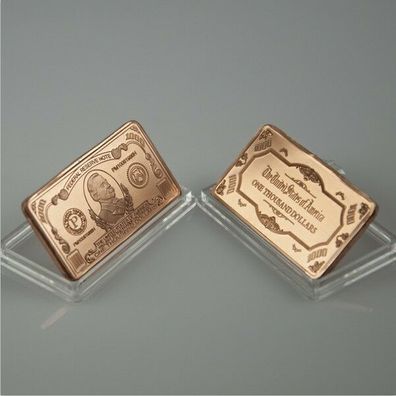 999 Kupfer Copper Kupferbarren als 1000 $ Banknote Bill Sehr Edel selten