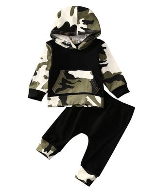 2tlg Baby Set Pullover Hose Neugeborene Hoddie Junge im Militär Style 62 68 NEU