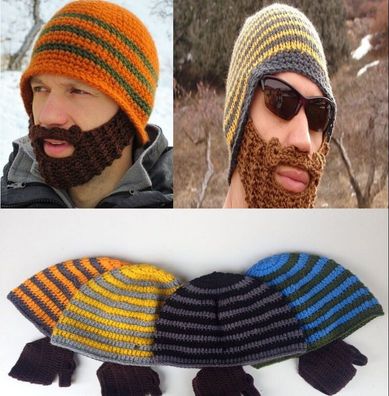 Witzige Coole Winter Bartmütze Strickmütze Mütze m. abnehmbaren Bart Beart Hat