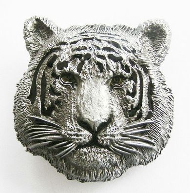 Weisser Tiger Tier Raubkatze 3D Gürtelschnalle Buckle Gürtel Schnalle Silber NEU