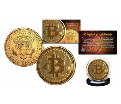 USA John F. Kennedy 0,5 Half Dollar Bitcoin Medaille Gilded Krypto Btc Kupfer