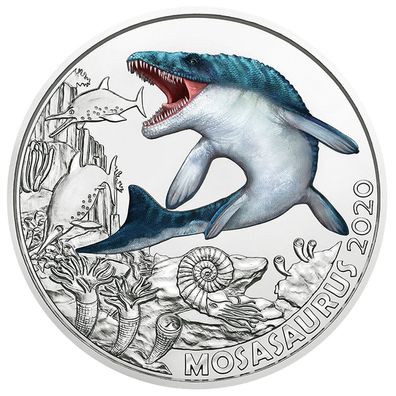 Münze Österreich 2020 Mosasaurus Dino Taler Super Saurier Farbe Nachtaktiv