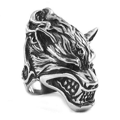 Wolf Biker Punk Rocker Gothic Ring Ringe Edelstahl Wolfskopf 3D