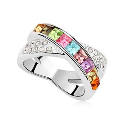 Luxus Designer Damen Doppel Kristall Crystal Ring Doppelring Sehr Edel