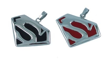 Superman Superheld Anhänger Kette Halskette Zeichen Symbol rot & schwarz NEU