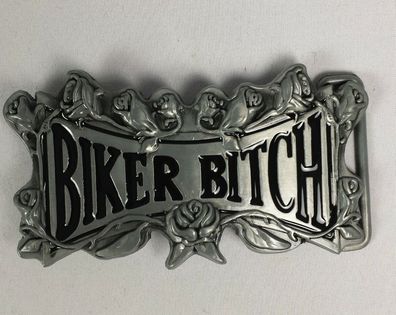 Gürtelschnalle Buckle Biker Bitch MC Motorrad Metall Ausführung Edel