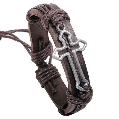 Vintage Lederarmband Unisex Armband mit Kreuz verstellbare Größe Top Geschenk