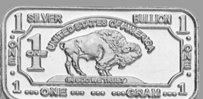 999 Silberbarren Feinsilber American Buffallo 1 Gramm Silverbar Silver