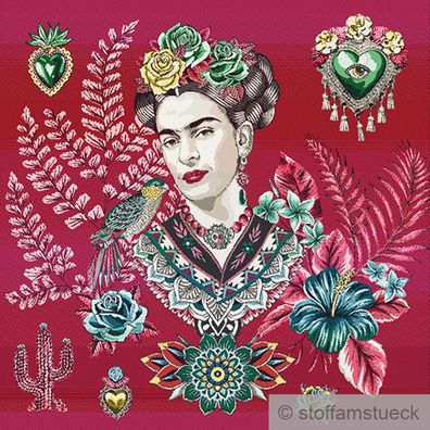 Stoff Kissen Panel Polyester Baumwolle Gobelin pink Frida 50 x 50 cm