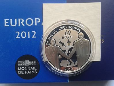 10 euro 2012 PP Silber Europa Frankreich Eurocorps Straßburg Kohl Mitterand 22,2g Ag