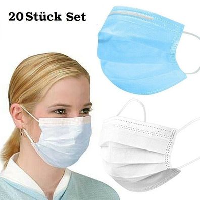 Mund Nasen Maske 20x Einweg Mundbedeckung Alltagsmaske Gesichtsmaske 20 Stück 3 Lagig