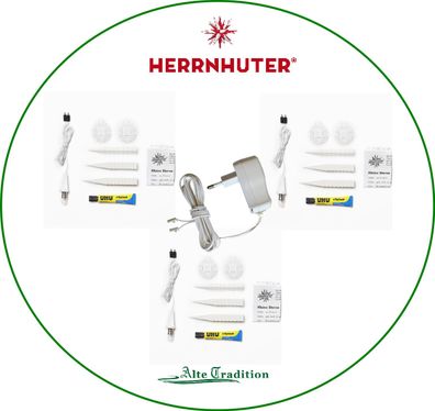 Herrnhuter Stern original 13 cm weiss 3er Set als Bausatz inkl 3er Netzteil 500mA