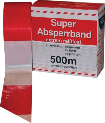 Absperrband L.500m B.80mm rot/ weiß geblockt 500m/ Karton Kelmaplast