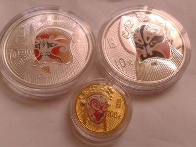 100 Yuan + 2x10 Yuan 2012 PP China Pekingoper 1/4 oz. Gold/ Silber Satz 120 Yuan Set