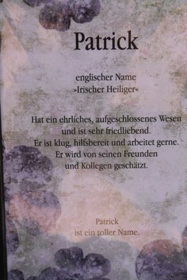 Patrick, Namenskarte Patrick, Geburtstagskarte Patrick, Personalisierte Karte Patrick