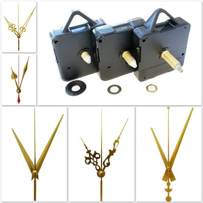 Quarz Uhrwerk Set lautlos inkl. Alu Zeiger ohne Ticken Wanduhr Ersatz DIY GOLD 1