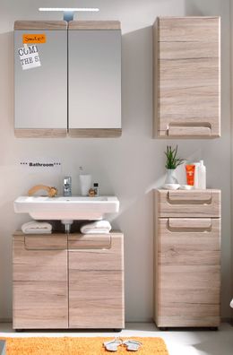 Badmöbel Badezimmer Set 4-tlg Eiche Badezimmer komplett mit Spiegelschrank Malea