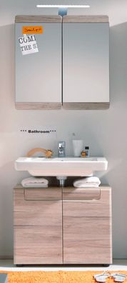Badmöbel Set Badezimmer Eiche Waschbeckenunterschrank und Spiegelschrank Malea