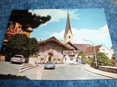 4105 / Ansichtskarte-Garmisch-Partenkirchen-alte Kirche mit Brauhaus