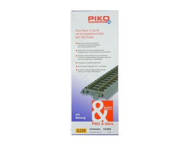 Piko H0 55400, 6 x gerades A-Gleis mit Bettung, G 239 mm, neu, OVP