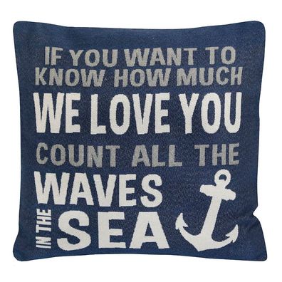 Kissenhülle COUNT ALL THE WAVES blau weiß mit Schrift maritim Kissen Long Island