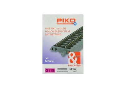 Piko H0 55403, 6 x gerades A-Gleis mit Bettung, G 115 mm, neu, OVP