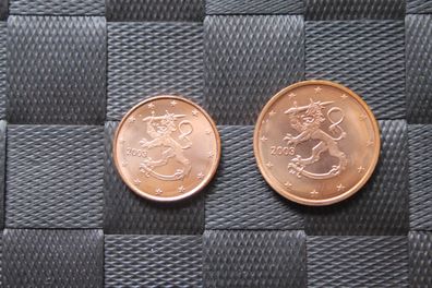 Finnland 1 Cent; 2 Cent; Unzirkuliert; Bankfrisch; Prägejahr 2003