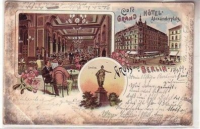 58862 Ak Lithographie Gruß aus Berlin Café Grand Hotel Alexanderplatz 1899