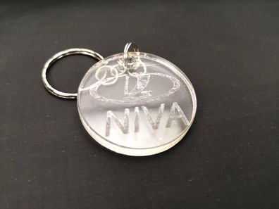 Schlüsselanhänger Plexiglas Rund mit Gravur "Niva"