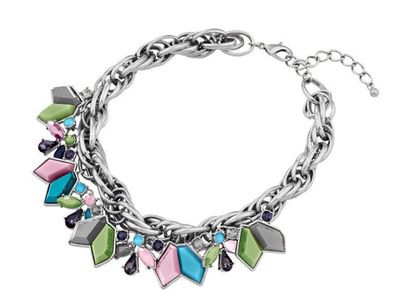 Acryl Collier Kette Schmuck Silber Bunt Damen Halskette Accessoires NEU