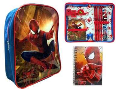Spiderman Schulstarter-Set (Rucksack, Federmappe (gefüllt), Notizbuch) Superheld