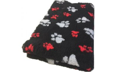 Vet Bed Hundedecke Hundebett Schlafplatz 75x50 cm schwarz mit grauen und roten Pfoten